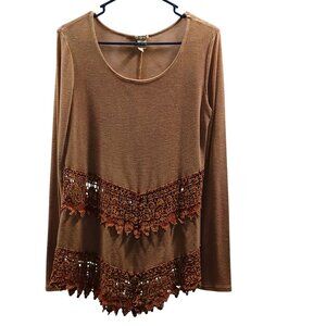 Gimmick BKE Womens M Waffle Coquette Cottagecore Boho Tunic Crochet Lace Top